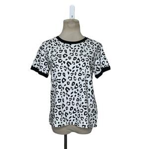 Shein white black animal print shorts sleeves t shirt size Medium
